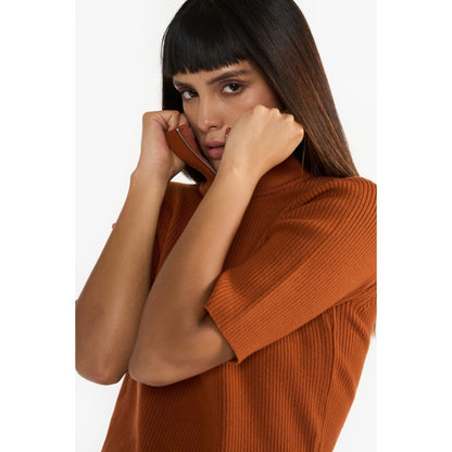 Perona Madilynn Brown High Neck Half Sleeves Top