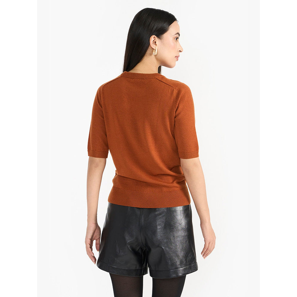 Perona Mindy Brown Round Neck Top