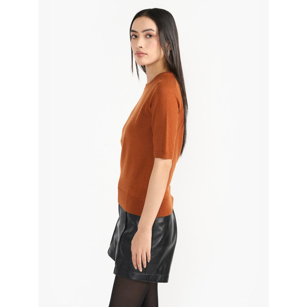 Perona Mindy Brown Round Neck Top