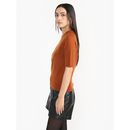 Perona Mindy Brown Round Neck Top