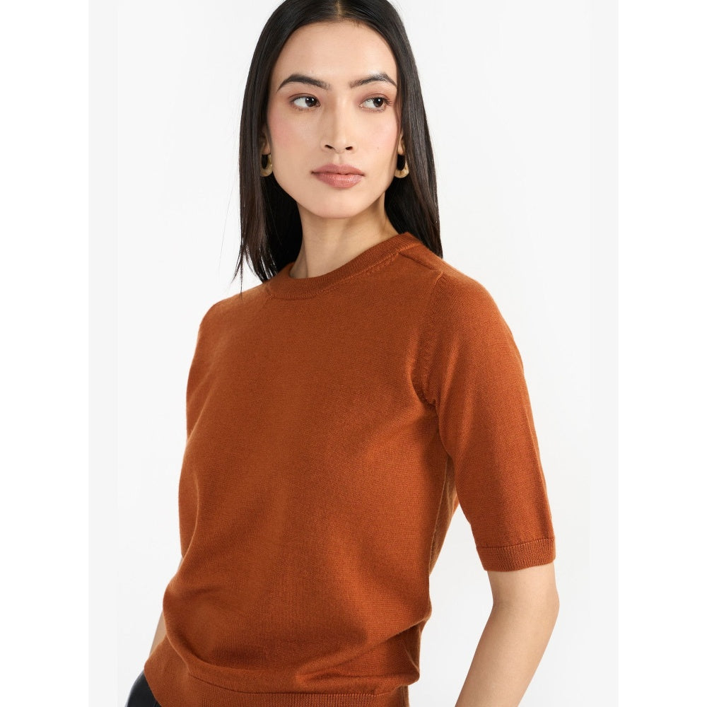 Perona Mindy Brown Round Neck Top