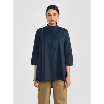Perona Rosalie Navy Blue Half Sleeves Relaxed Fit Shirt