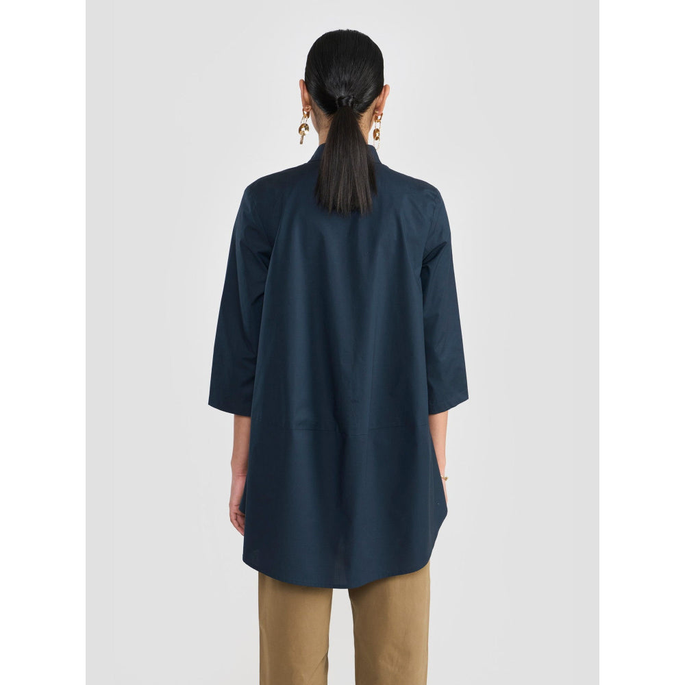 Perona Rosalie Navy Blue Half Sleeves Relaxed Fit Shirt