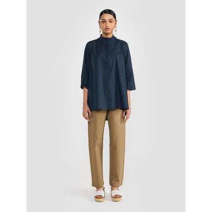 Perona Rosalie Navy Blue Half Sleeves Relaxed Fit Shirt