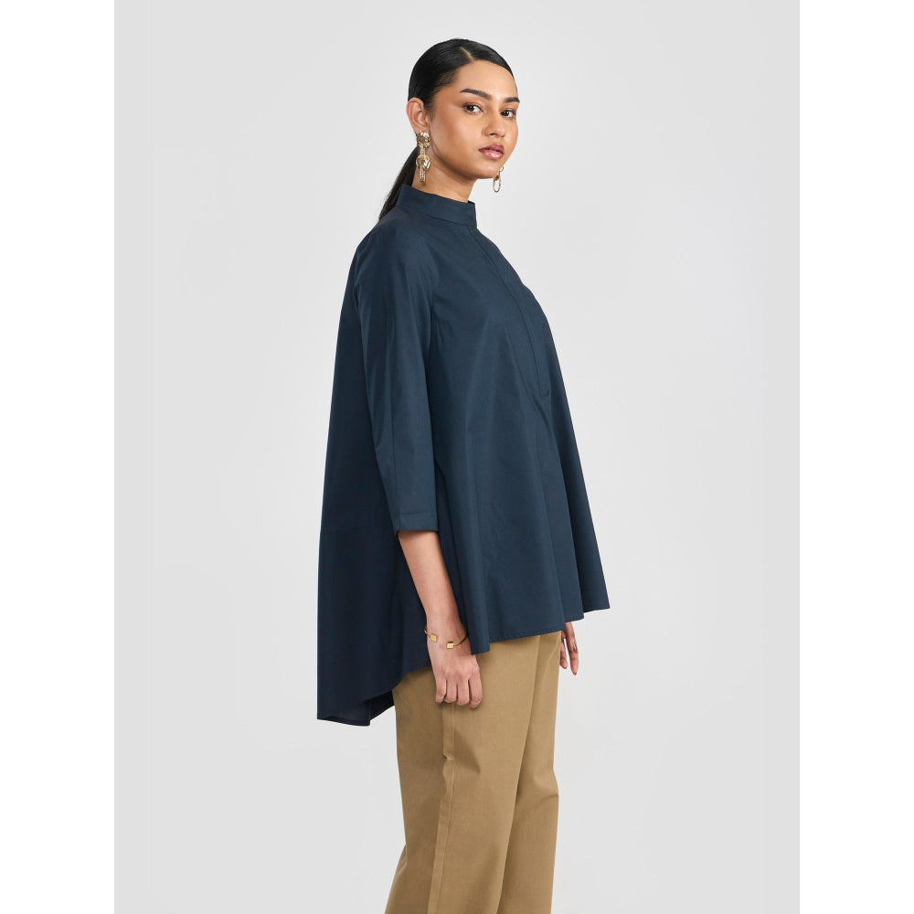 Perona Rosalie Navy Blue Half Sleeves Relaxed Fit Shirt