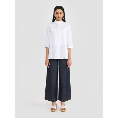 Perona Rosalie White Half Sleeves Relaxed Fit Shirt