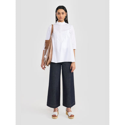 Perona Rosalie White Half Sleeves Relaxed Fit Shirt