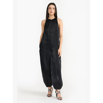 Perona Kendra Black Silk Jumpsuits