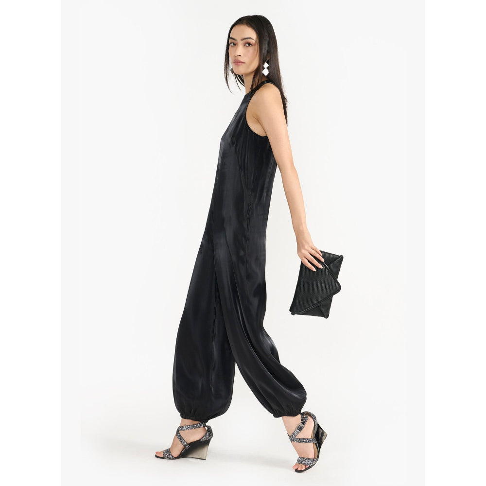 Perona Kendra Black Silk Jumpsuits