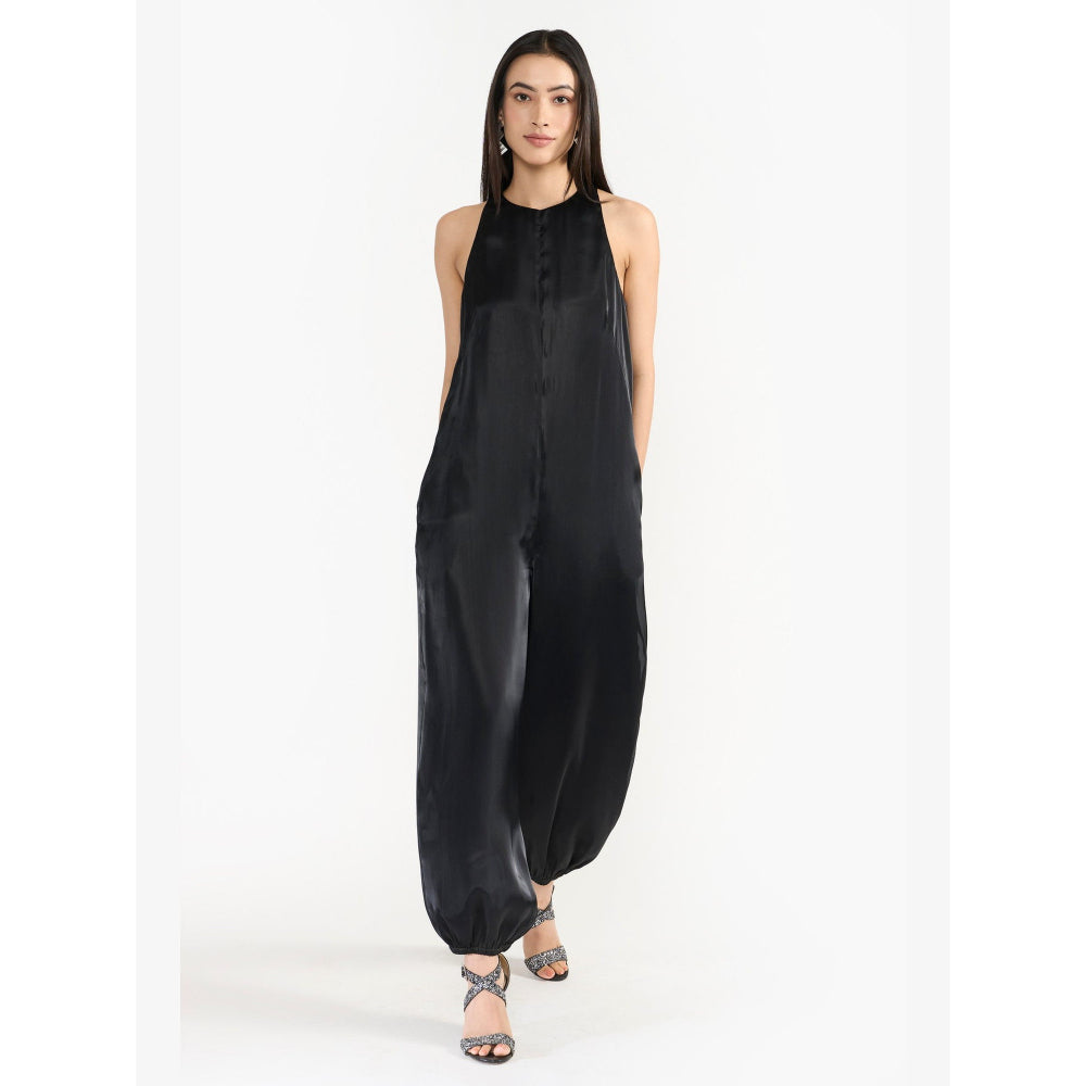 Perona Kendra Black Silk Jumpsuits