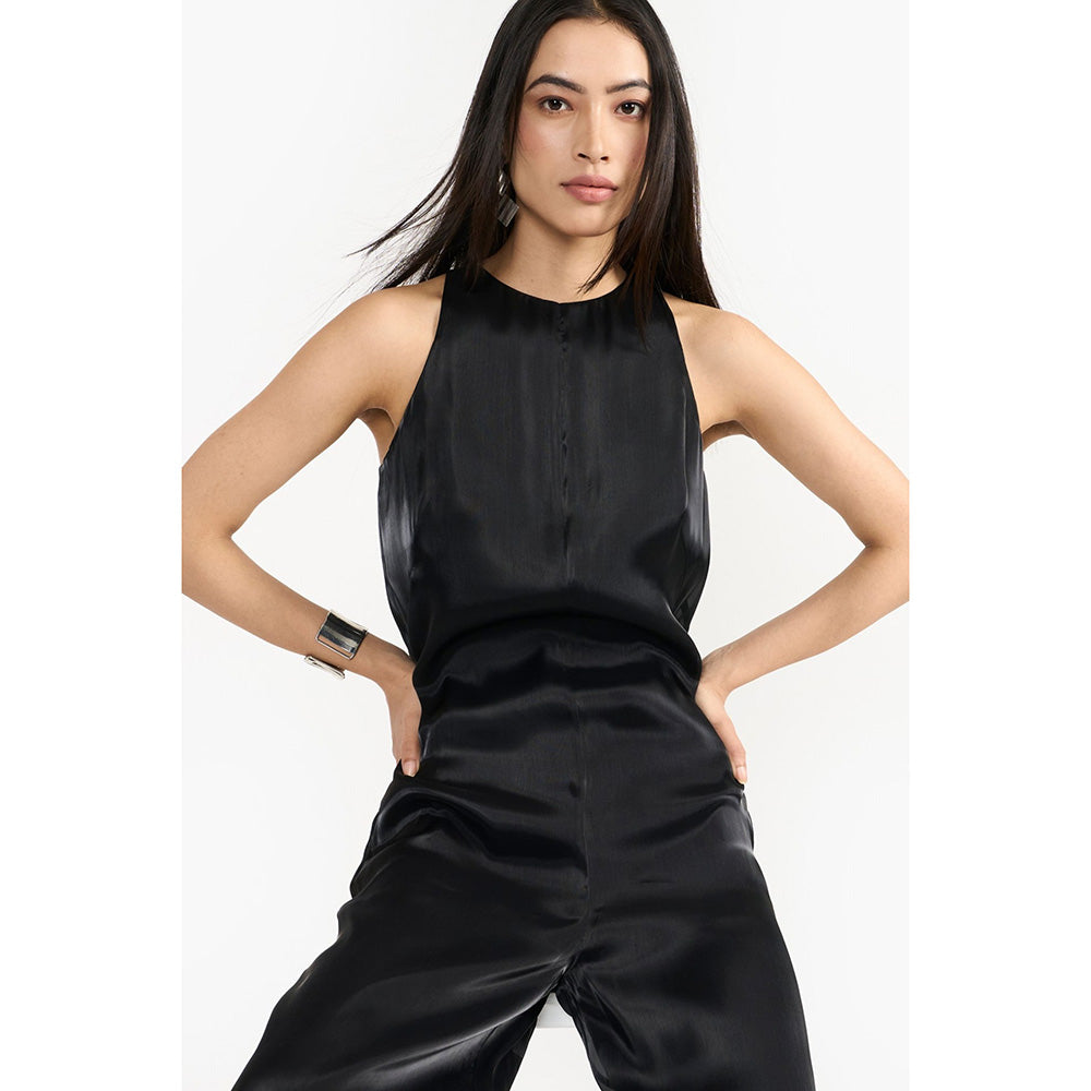 Perona Kendra Black Silk Jumpsuits