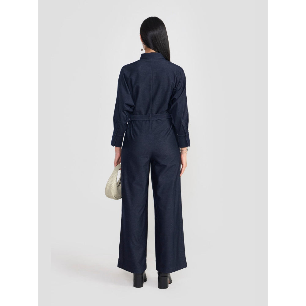 Perona Gracie Navy Blue Relaxed Fit Jumpsuit