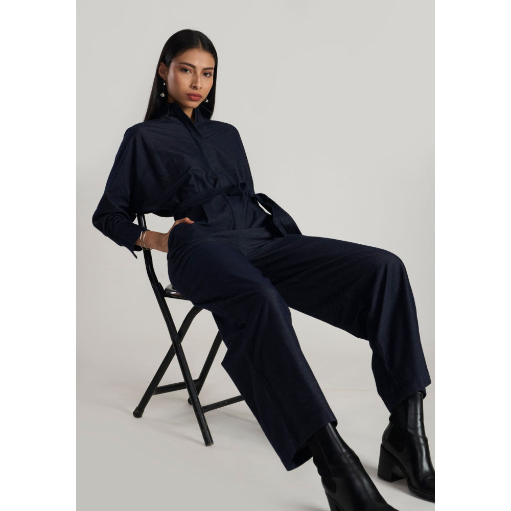 Perona Gracie Navy Blue Relaxed Fit Jumpsuit