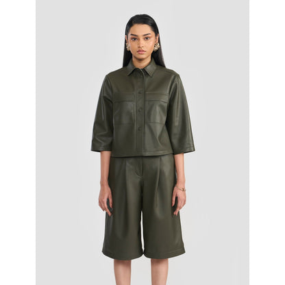Perona Samantha Olive Leather Three Fourth Sleeves Shirt