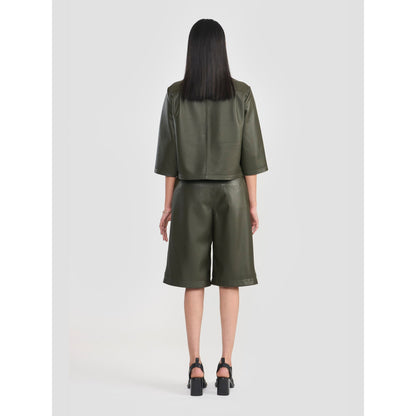 Perona Samantha Olive Leather Three Fourth Sleeves Shirt