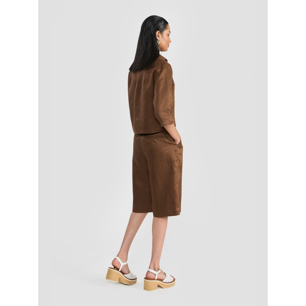 Perona Brenda Brown Solid Half Sleeves Shirt