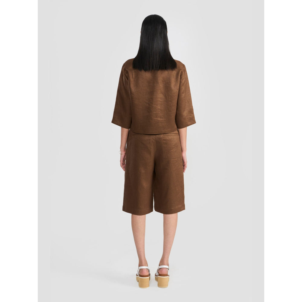 Perona Brenda Brown Solid Half Sleeves Shirt