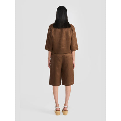 Perona Brenda Brown Solid Half Sleeves Shirt