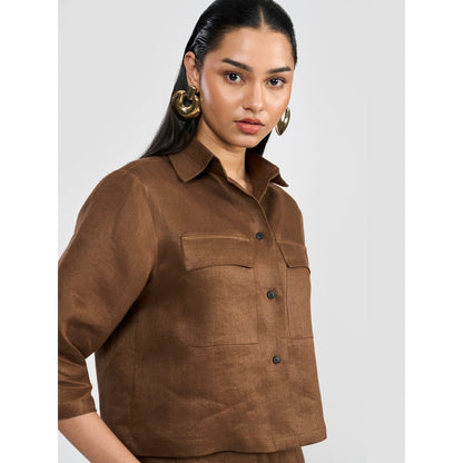 Perona Brenda Brown Solid Half Sleeves Shirt