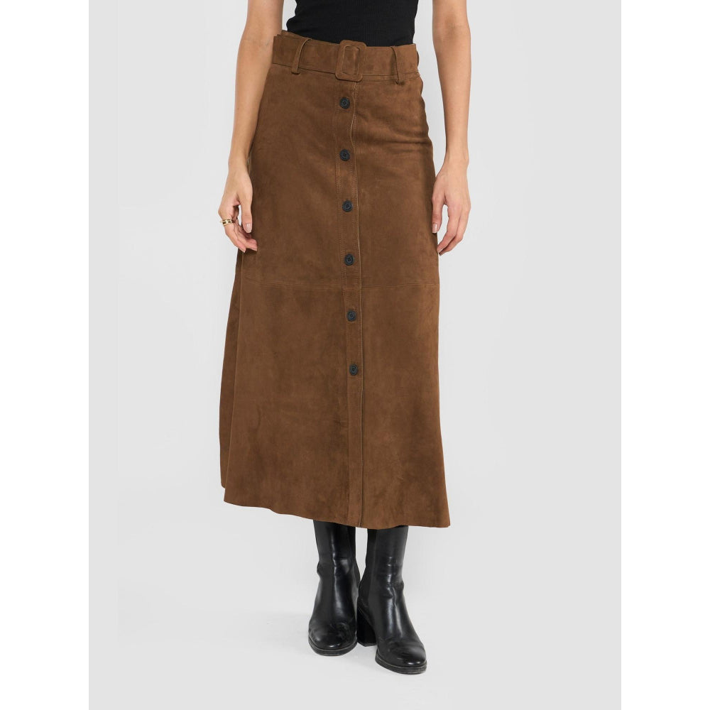 Perona Serena Brown A Line Skirt with Belt