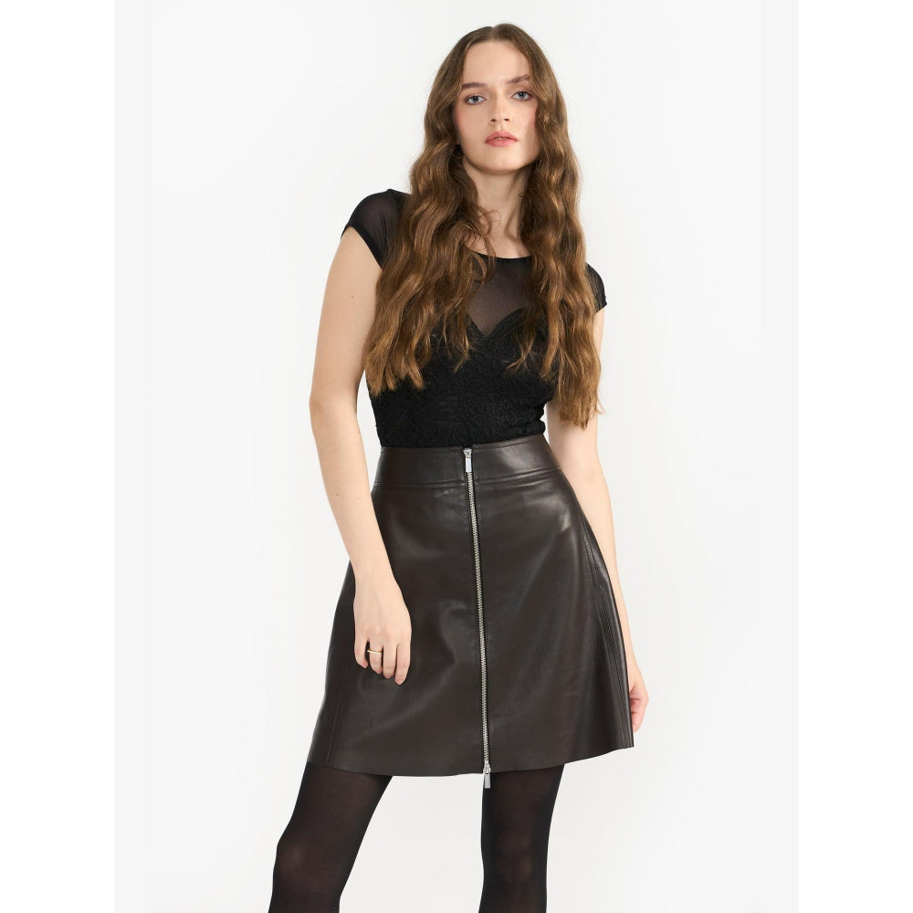 Perona Adalyn Black Leather Mini Skirt