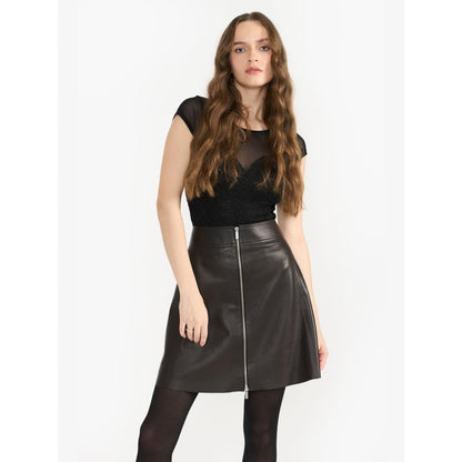 Perona Adalyn Black Leather Mini Skirt