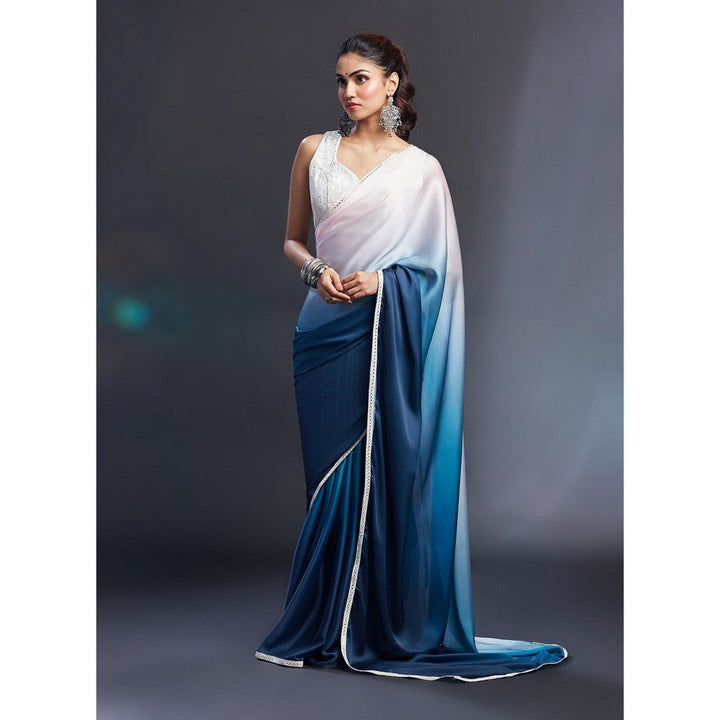 PHATAKAA Pink Blush & Navy Ombre Saree Without Blouse