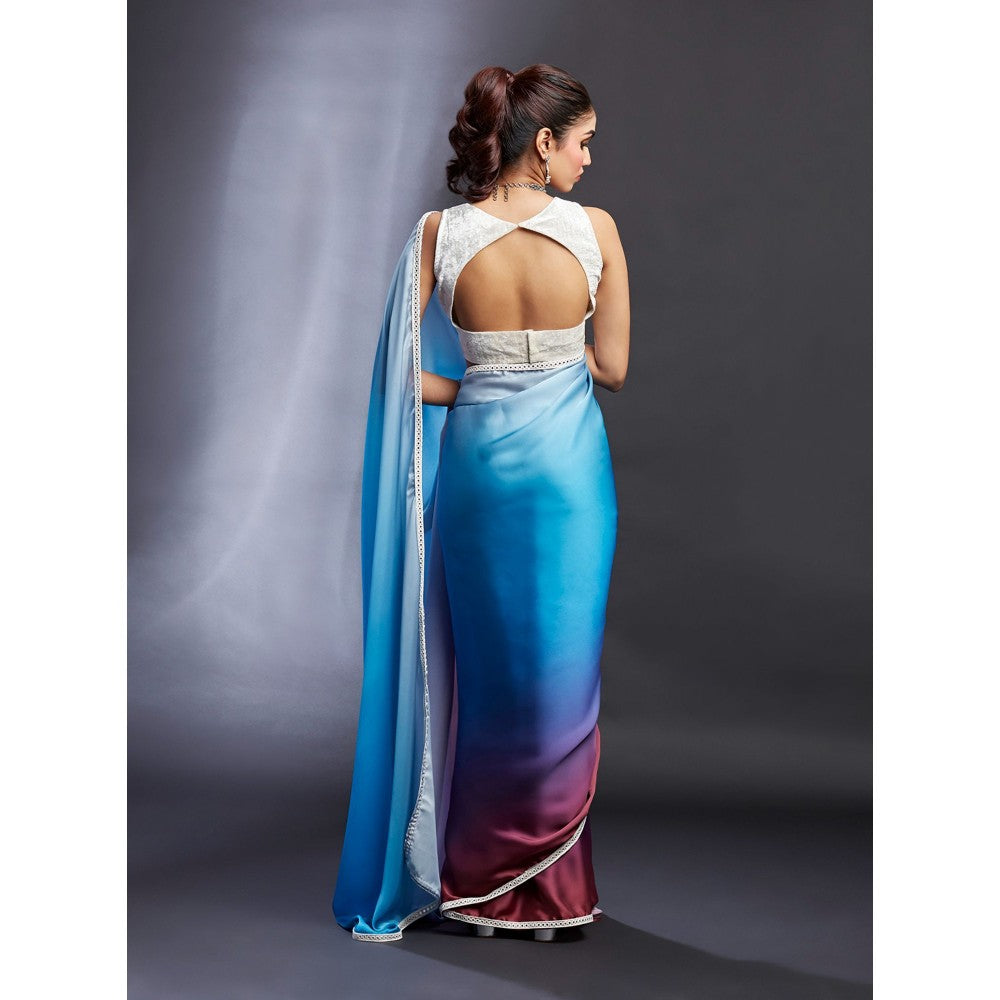 PHATAKAA Purple & Blue Ombre Saree Without Blouse