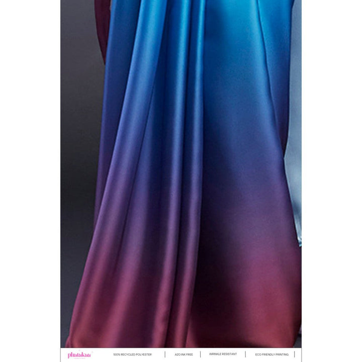 PHATAKAA Purple & Blue Ombre Saree Without Blouse