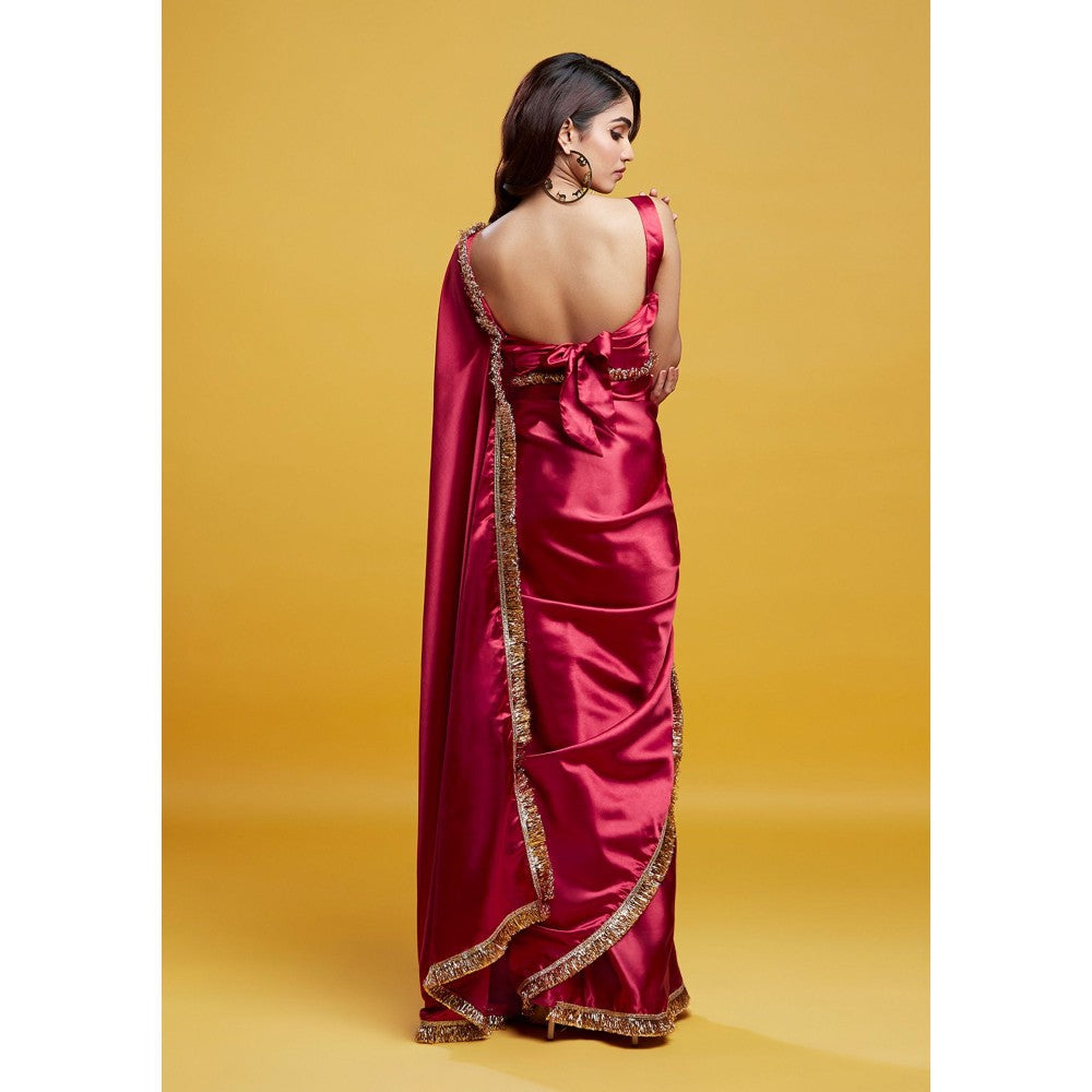 PHATAKAA Red Cocktail Saree Without Blouse