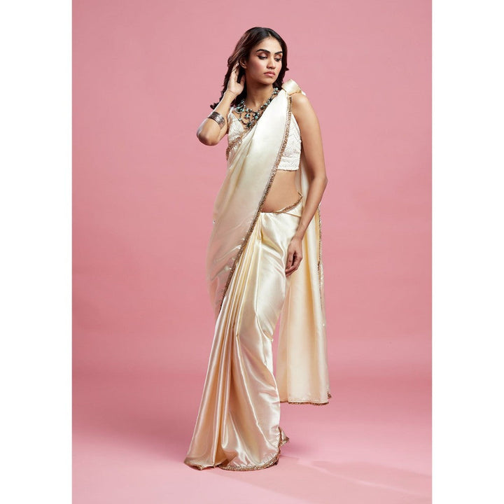 PHATAKAA Ivory Cocktail Saree Without Blouse