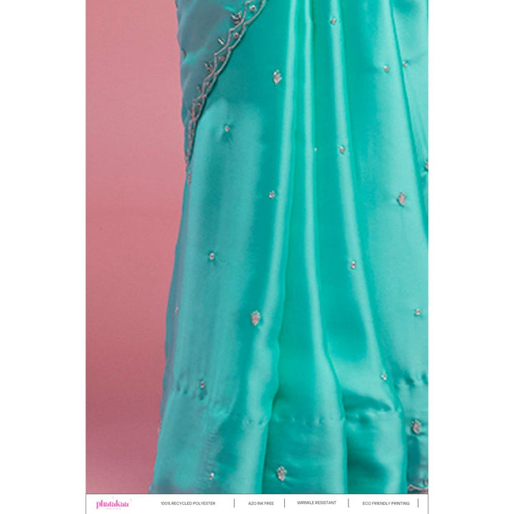 PHATAKAA Turquoise Satin Saree Without Blouse