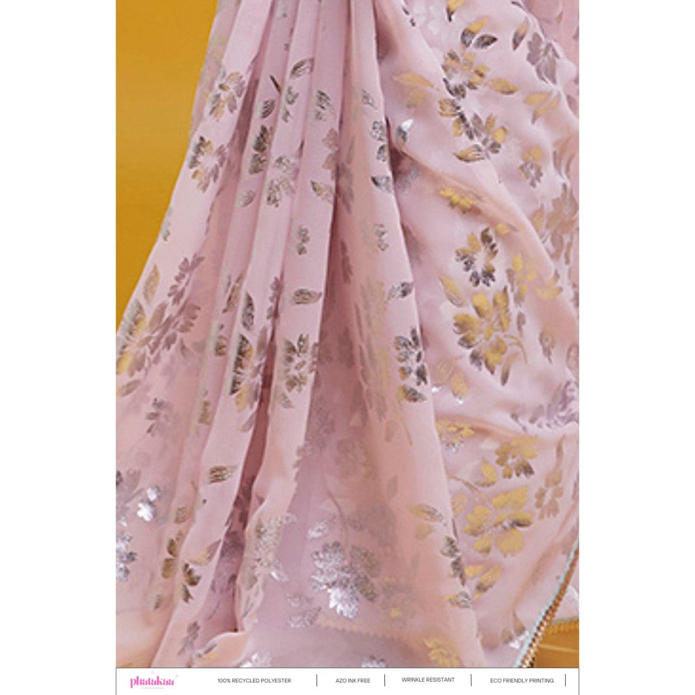 PHATAKAA Baby Pink Barfi Saree Without Blouse