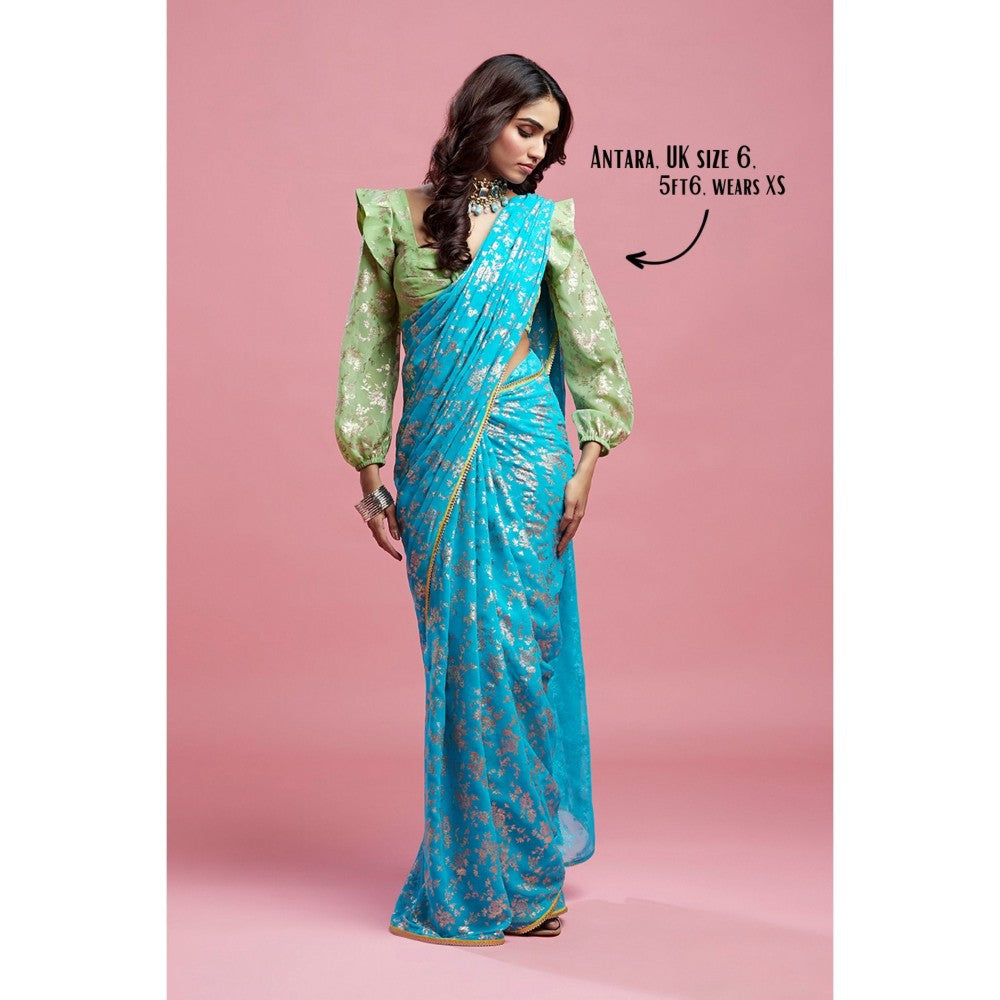 PHATAKAA Turquoise Barfi Saree Without Blouse