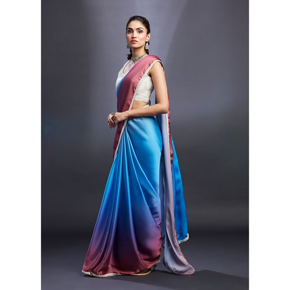 PHATAKAA Purple & Blue Ombre Saree With Stitched Blouse