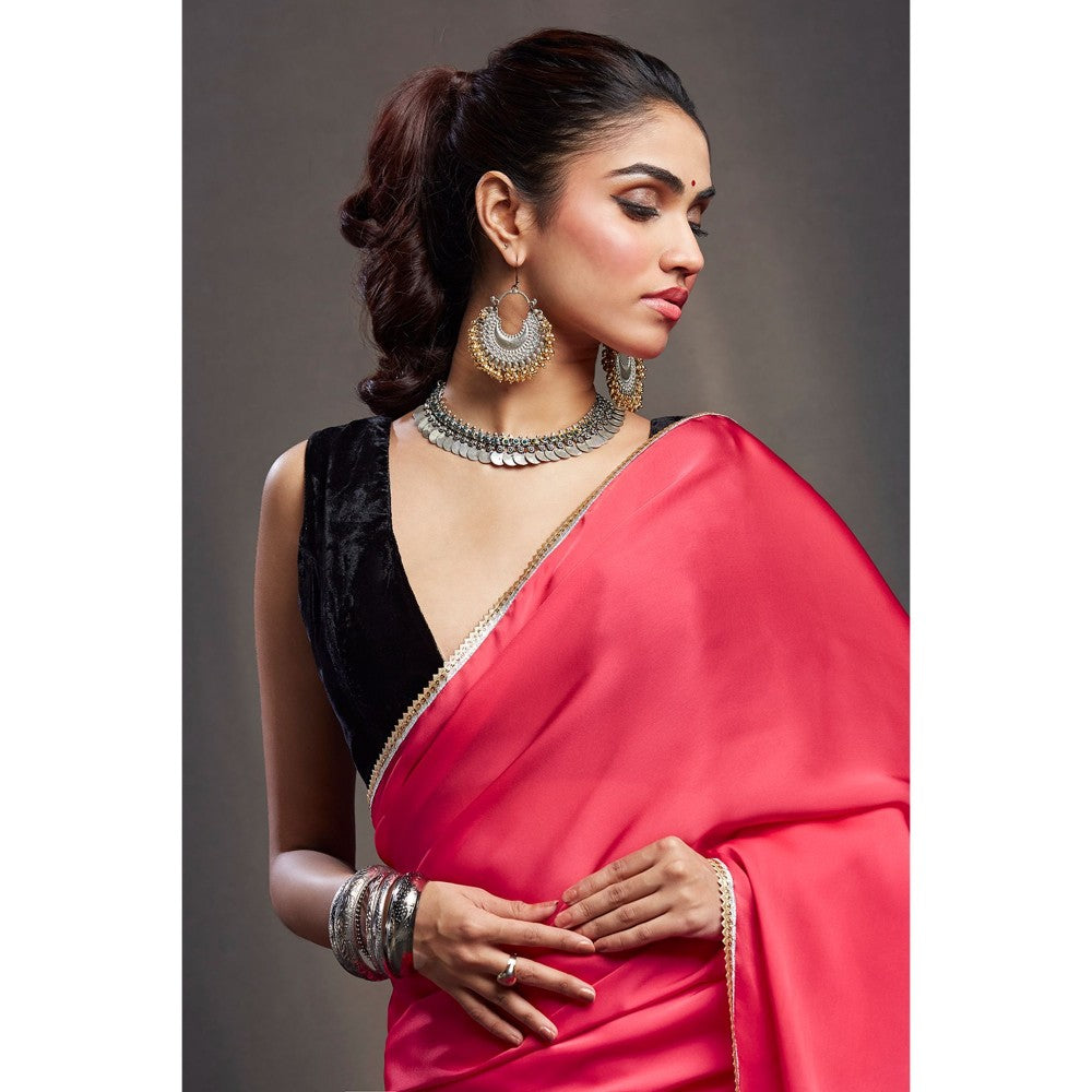 PHATAKAA Coral Saree With Stitched Blouse