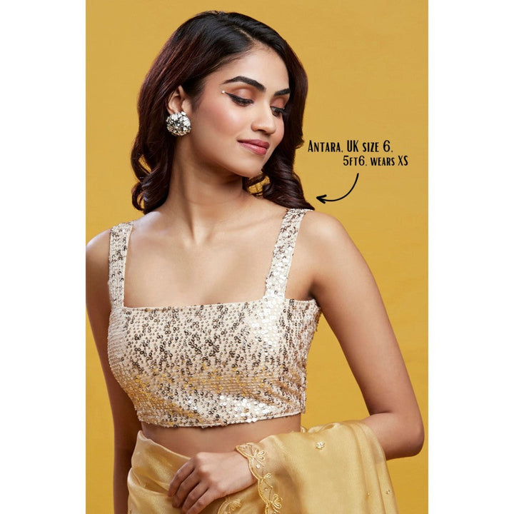 PHATAKAA Gold Organza Saree With Stitched Blouse