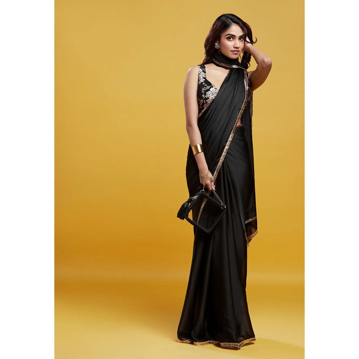 PHATAKAA Black Cocktail Saree With Stitched Blouse