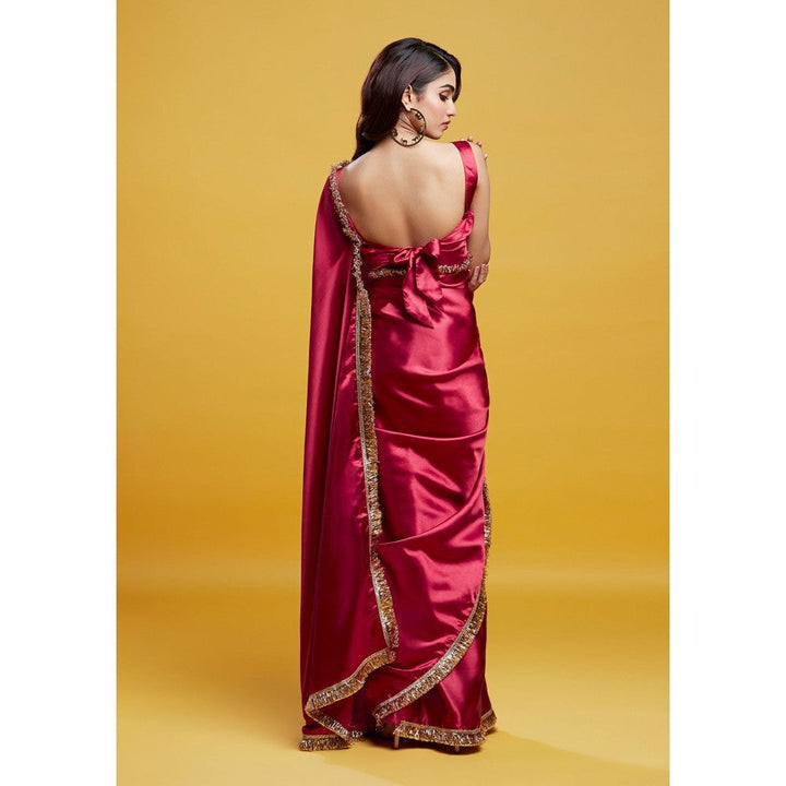 PHATAKAA Red Cocktail Saree With Stitched Blouse