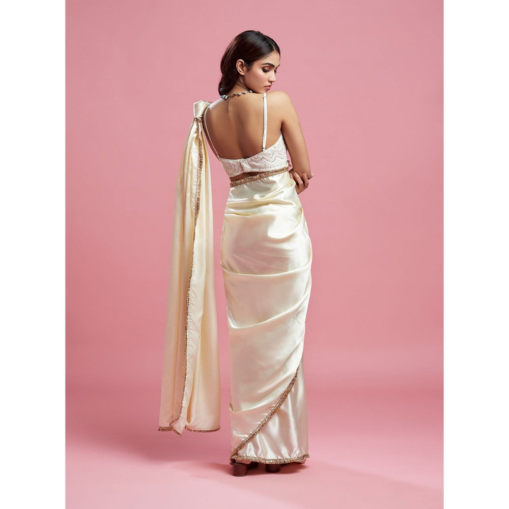 PHATAKAA Ivory Cocktail Saree With Stitched Blouse