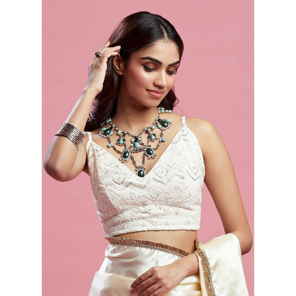 PHATAKAA Ivory Cocktail Saree With Stitched Blouse
