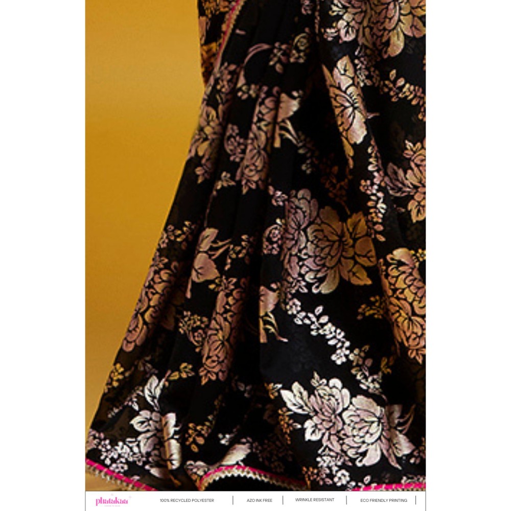 PHATAKAA Black Barfi Saree With Stitched Blouse