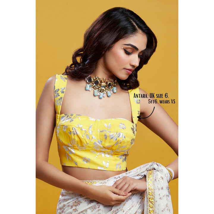 PHATAKAA White & Gold Barfi Saree With Stitched Blouse