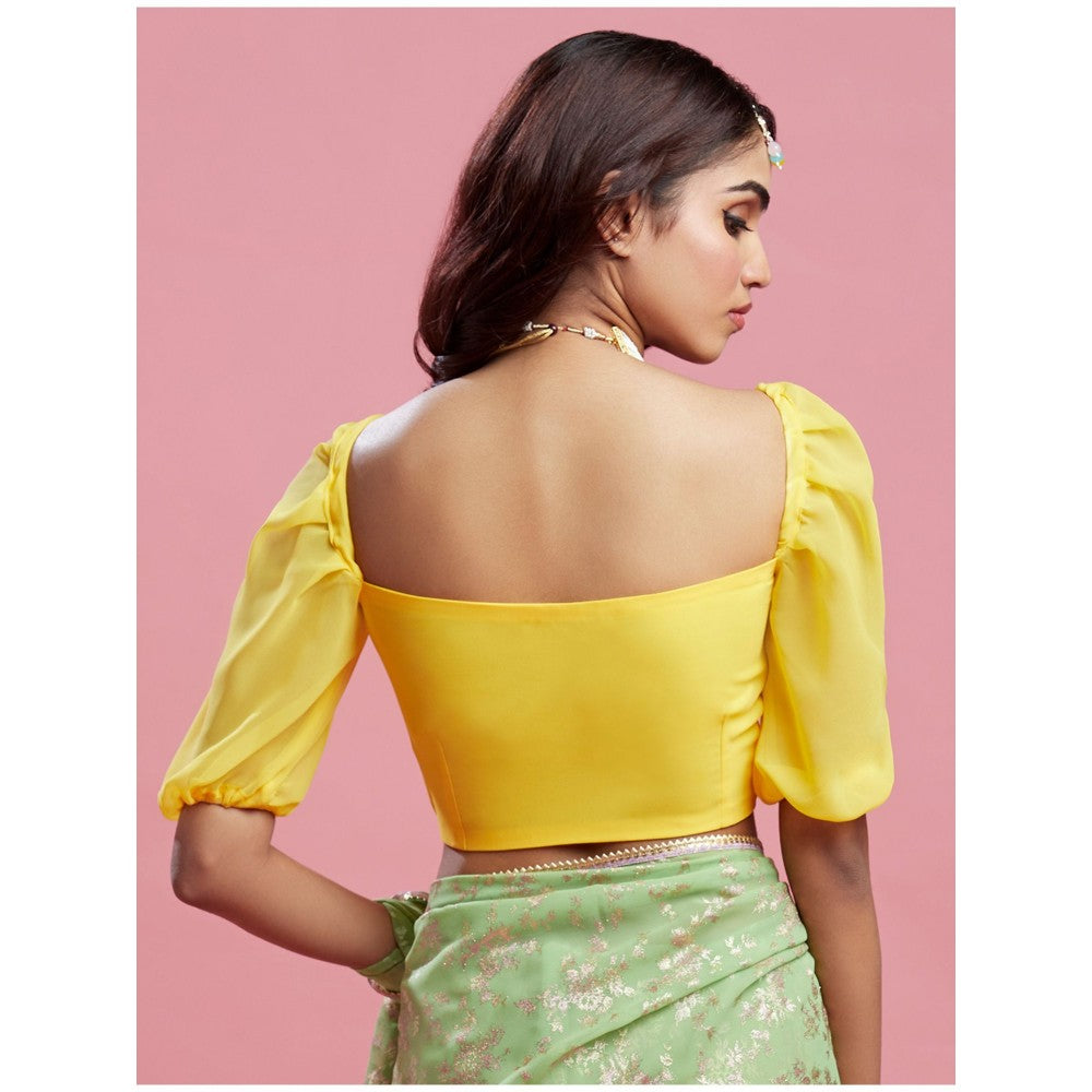 PHATAKAA Lime Barfi Saree With Stitched Blouse