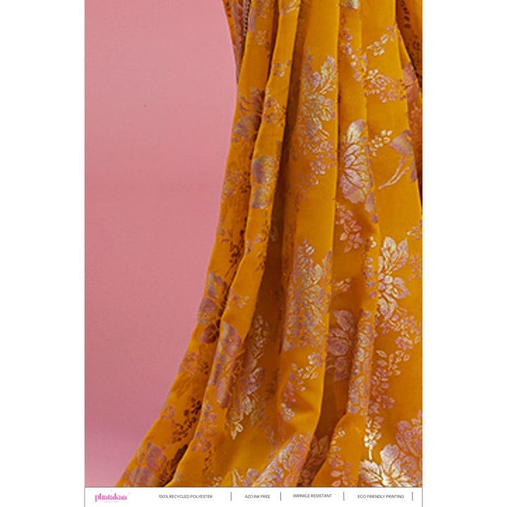 PHATAKAA Mustard Barfi Saree With Stitched Blouse