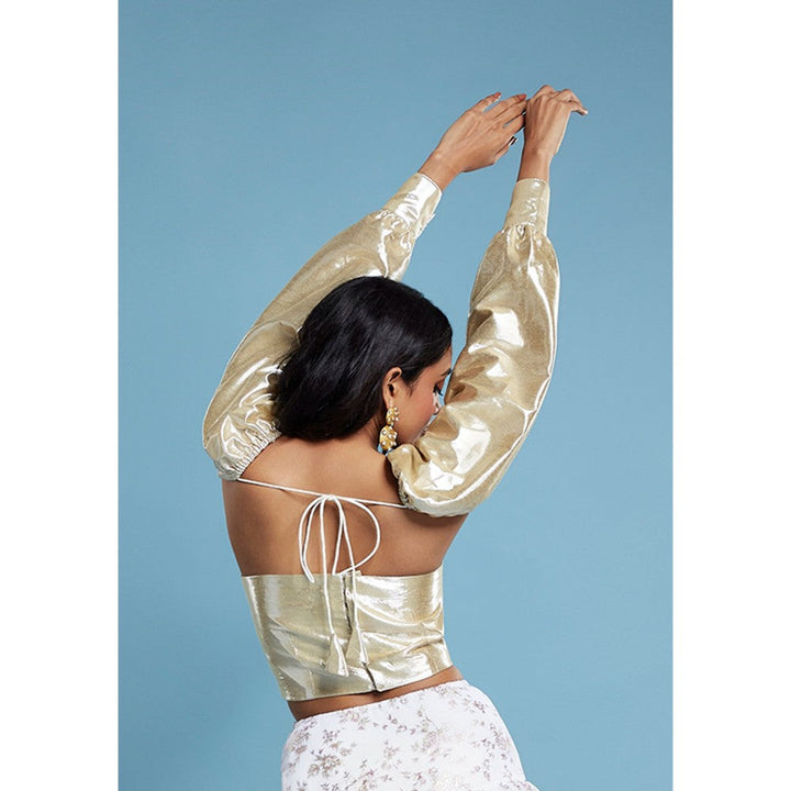 PHATAKAA Gold Corset Blouse With Detached Sleeves