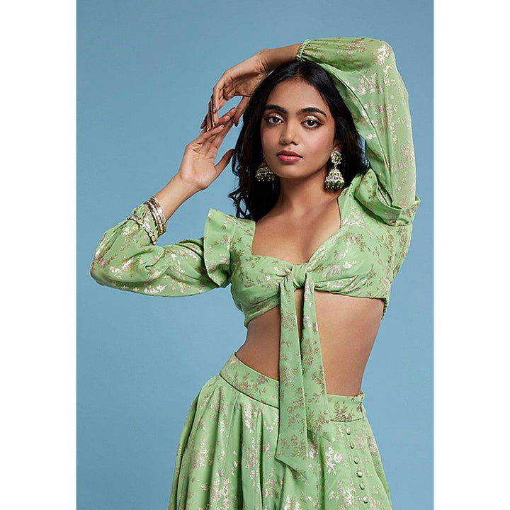 PHATAKAA Lime Barfi Front Tie Up Blouse