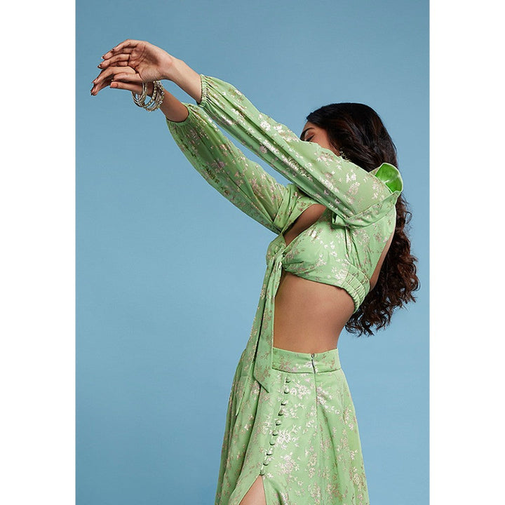PHATAKAA Lime Barfi Front Tie Up Blouse