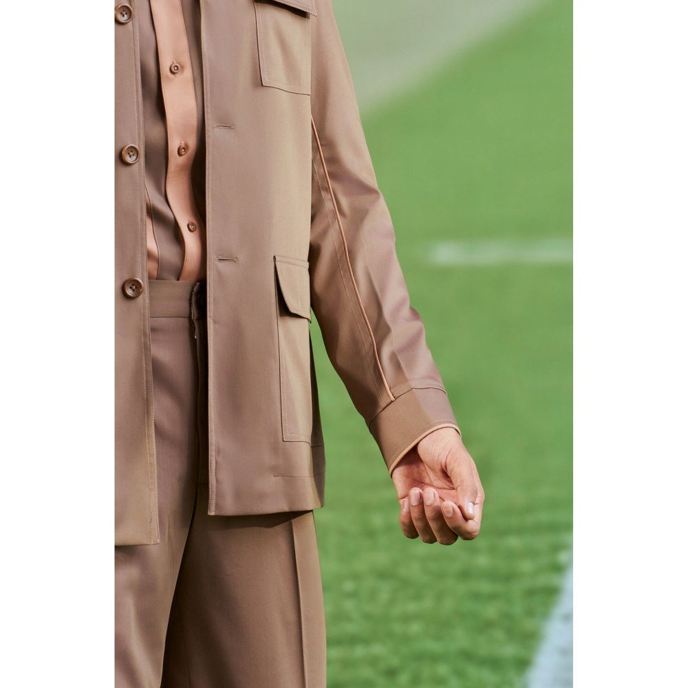 Philocaly Men Brown Collar Neck Solid Shacket