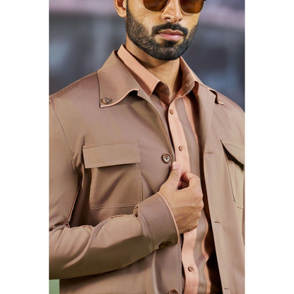 Philocaly Men Brown Collar Neck Solid Shacket
